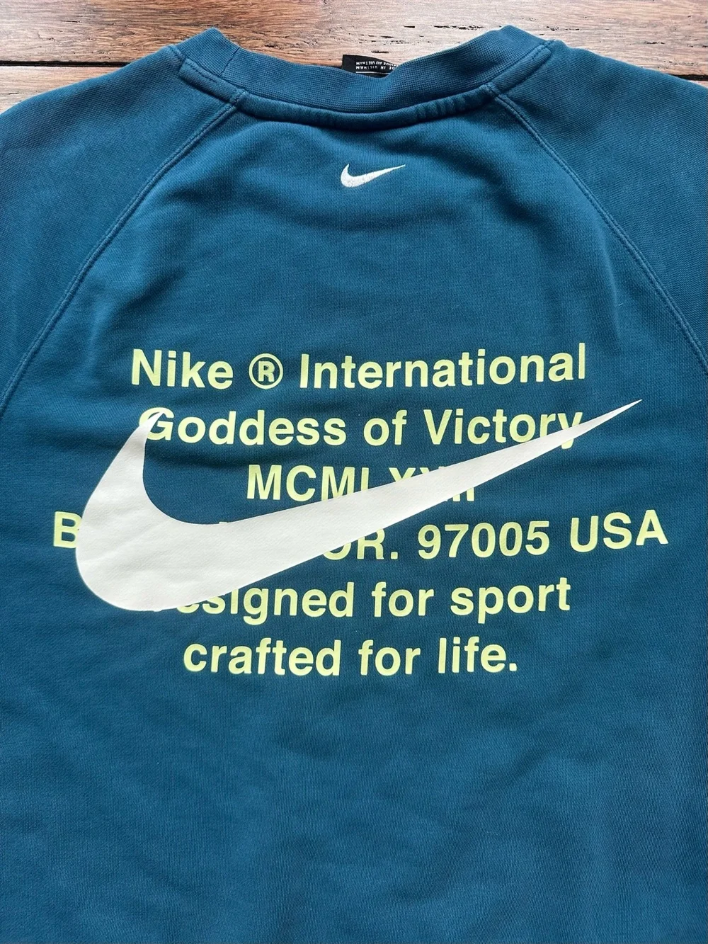 Nike Double Swoosh French Terry Crewneck Sweatshirt Men's Size M Back Hit Teal